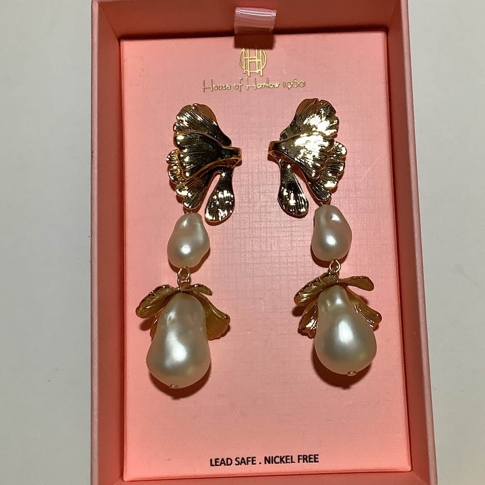 House Of Harlow 1960 Pearl Bud Drop Statement Earrings New